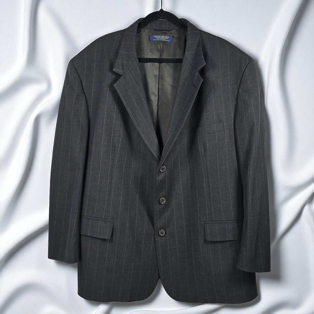 VTG Brooks Brothers Pinstripe Blazer Gray Wool Made in USA Mens Size 50R READ